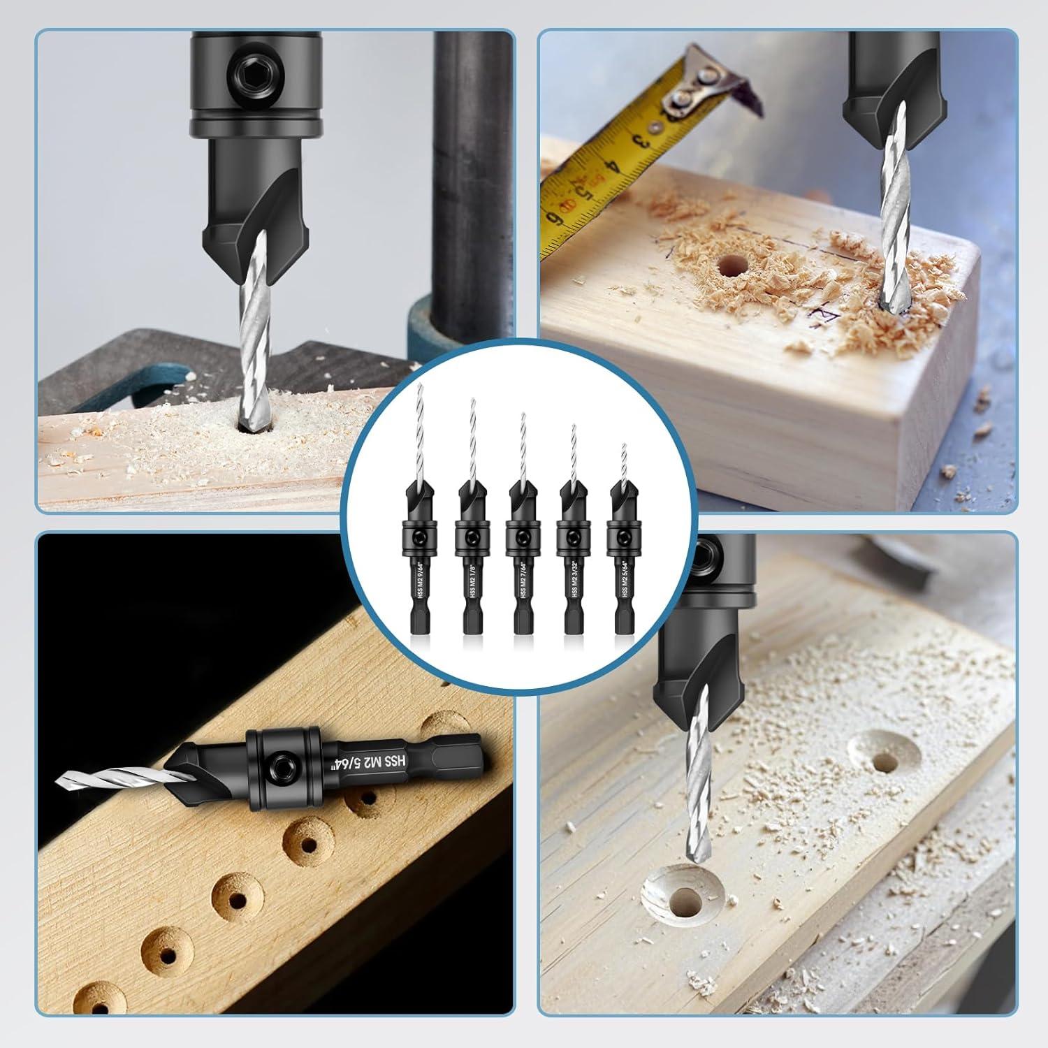 Juego de Brocas de Avellanado Feanron 5 Piezas Madera Metal