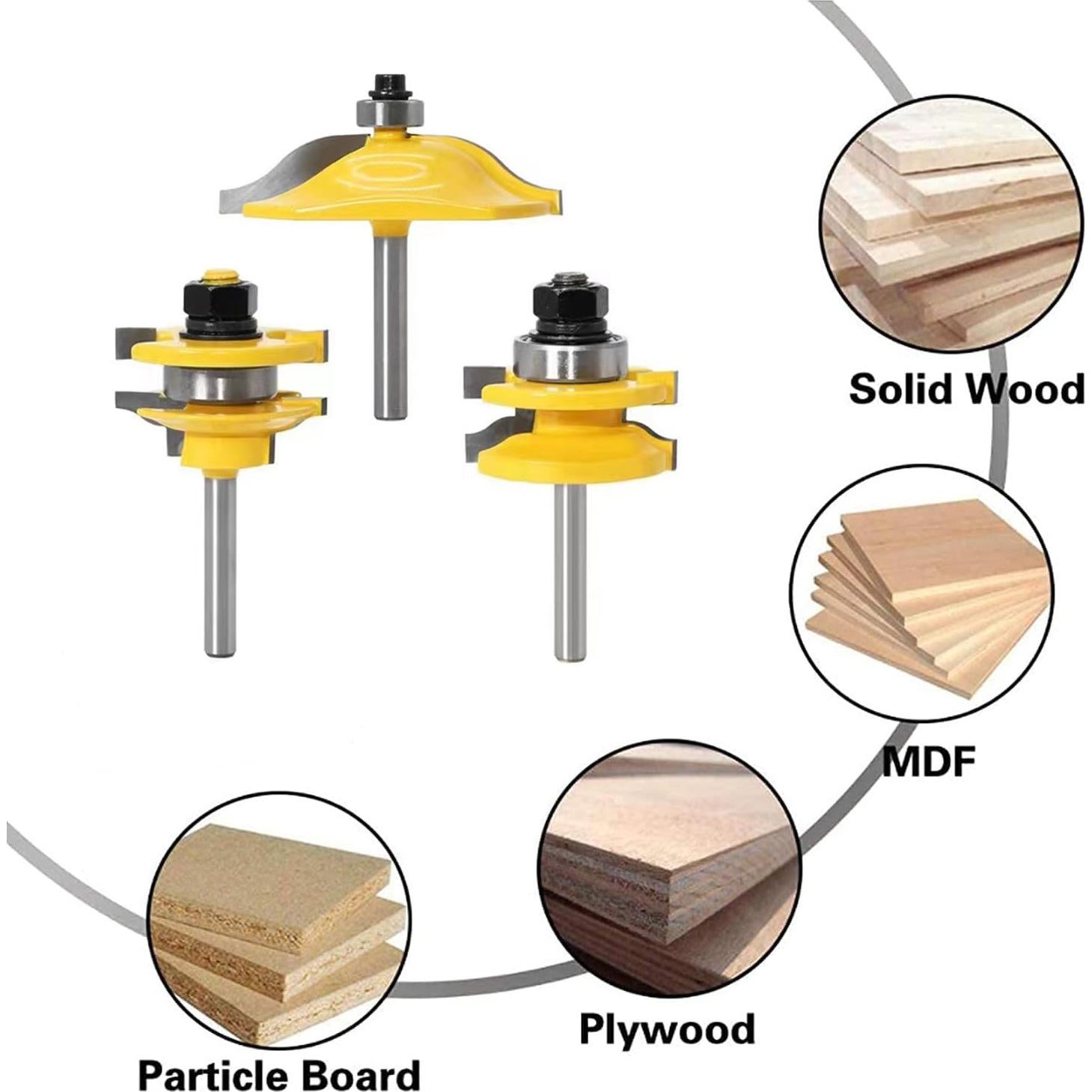Juego de 3 Brocas para Router TOEVER 1/4" para Madera