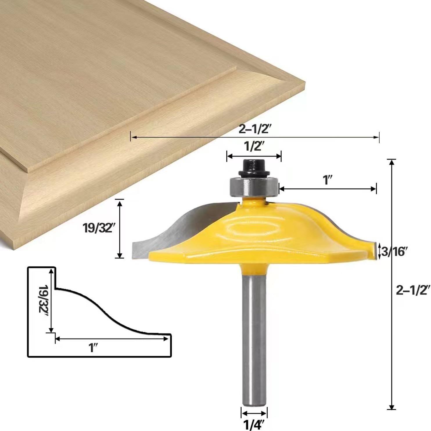 Juego de 3 Brocas para Router TOEVER 1/4" para Madera