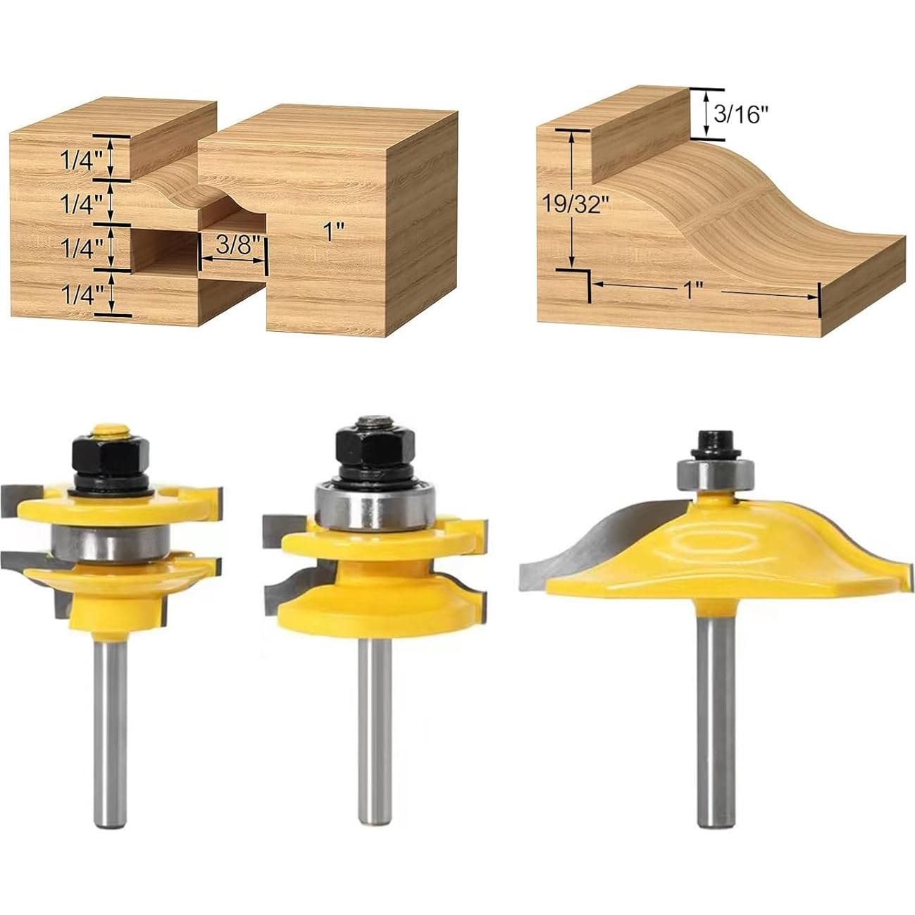 Juego de 3 Brocas para Router TOEVER 1/4" para Madera