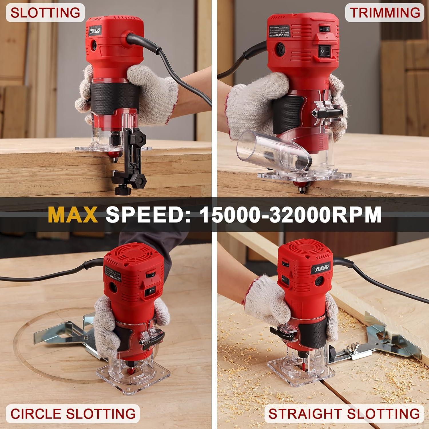 Fresadora de Madera TEENO 650W 6 Velocidades con Accesorios