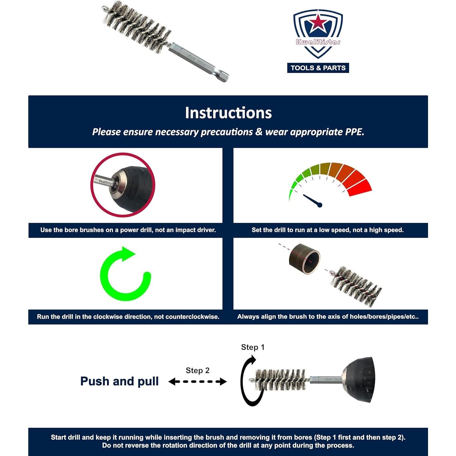 Juego de cepillos de perforación Kwalitistar 8 tamaños acero inoxidable