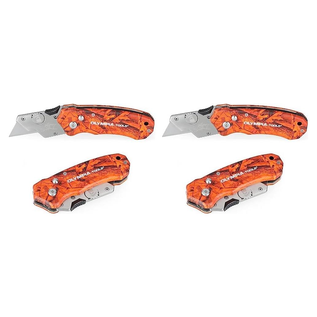 Cuchillo Utilitario Plegable Olympia Tools Camuflaje Naranja - 2 Unidades