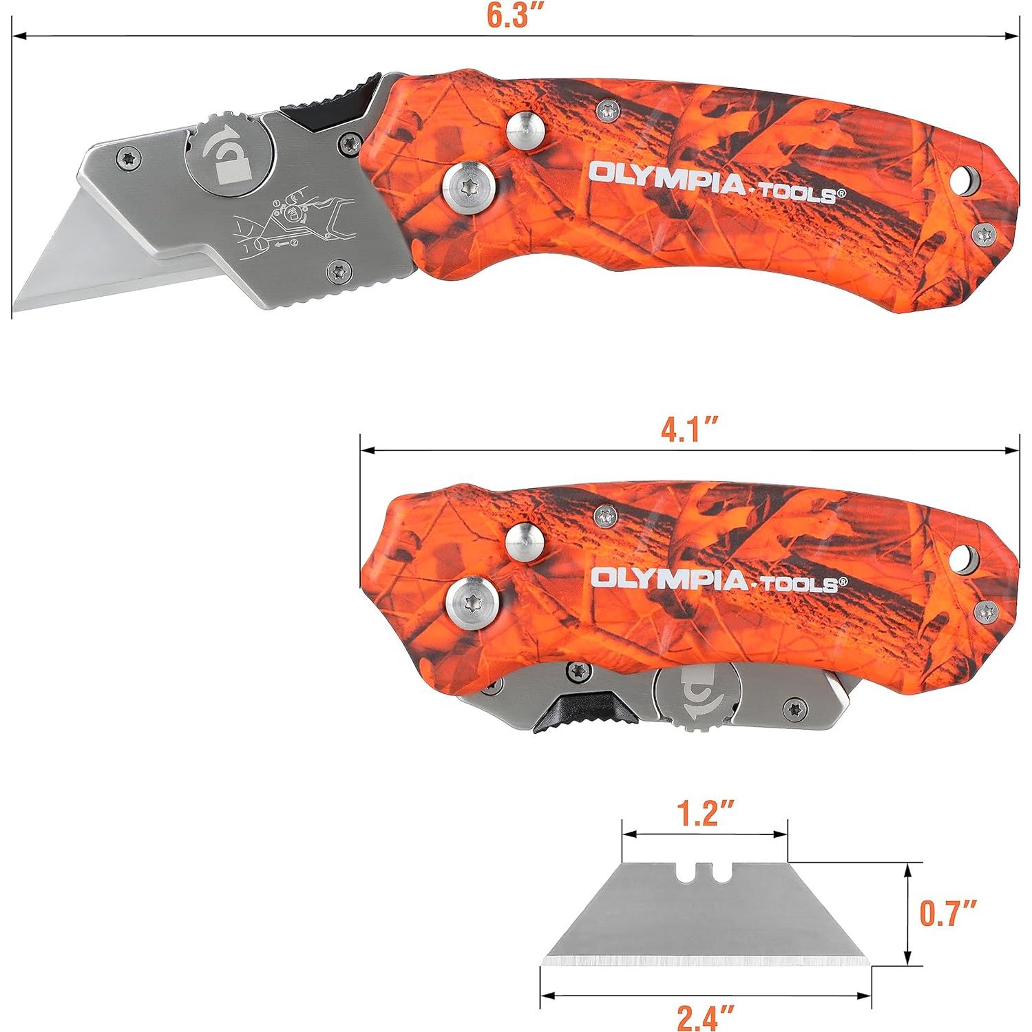 Cuchillo Utilitario Plegable Olympia Tools Camuflaje Naranja - 2 Unidades