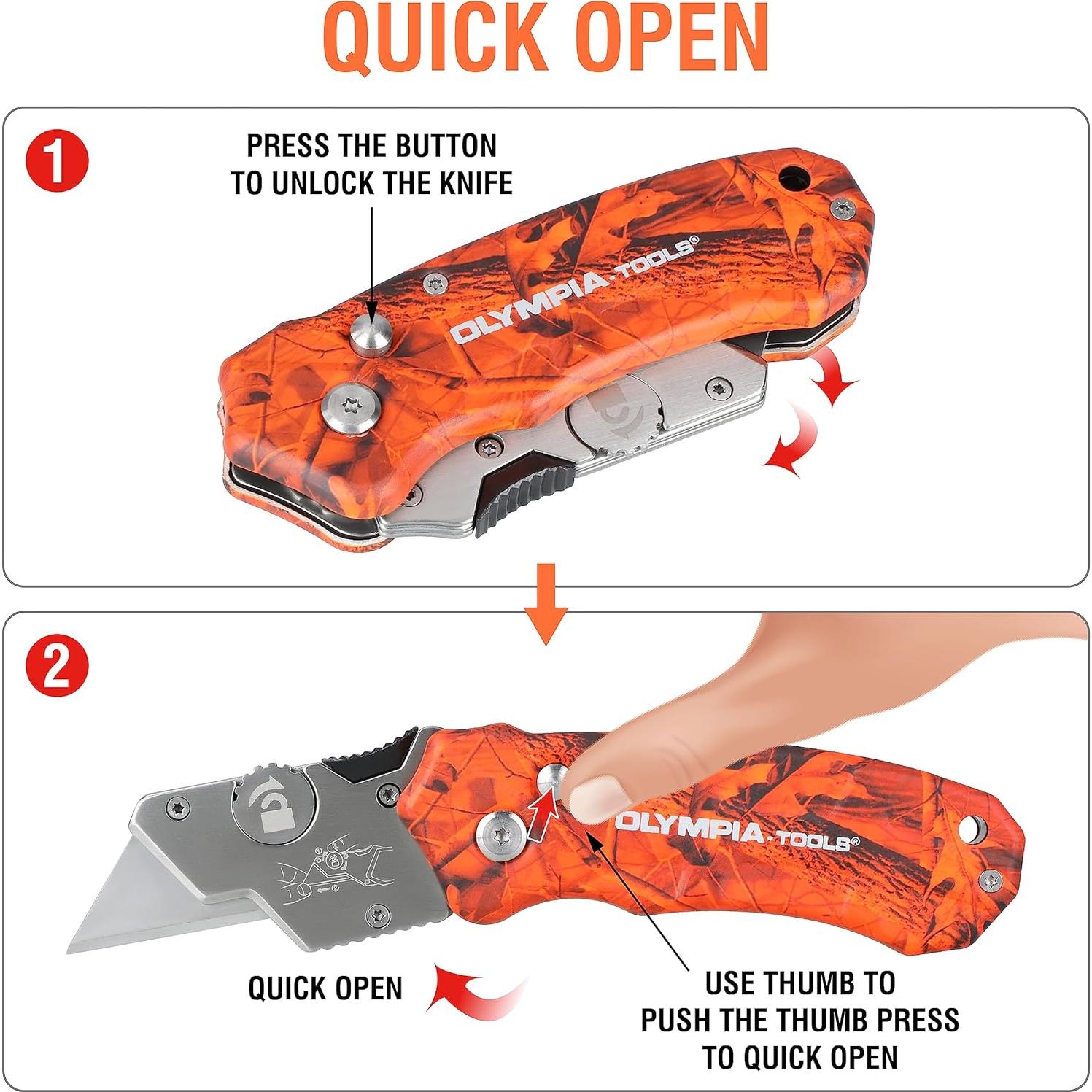 Cuchillo Utilitario Plegable Olympia Tools Camuflaje Naranja - 2 Unidades
