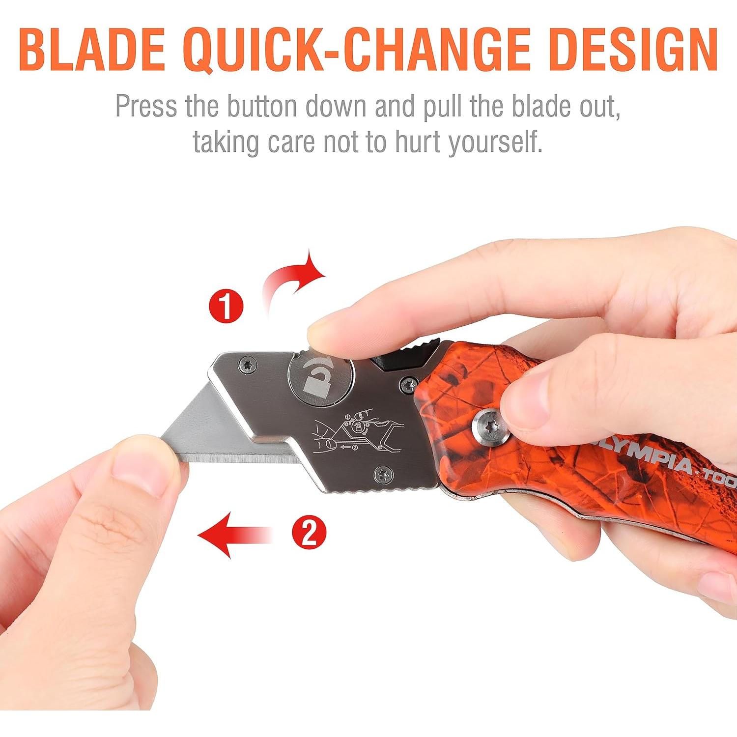 Cuchillo Utilitario Plegable Olympia Tools Camuflaje Naranja - 2 Unidades