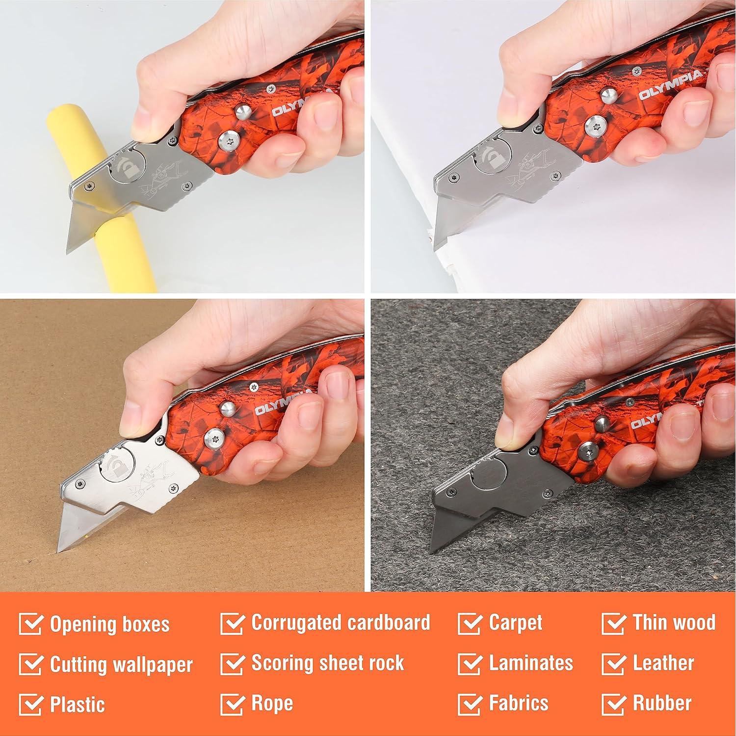 Cuchillo Utilitario Plegable Olympia Tools Camuflaje Naranja - 2 Unidades