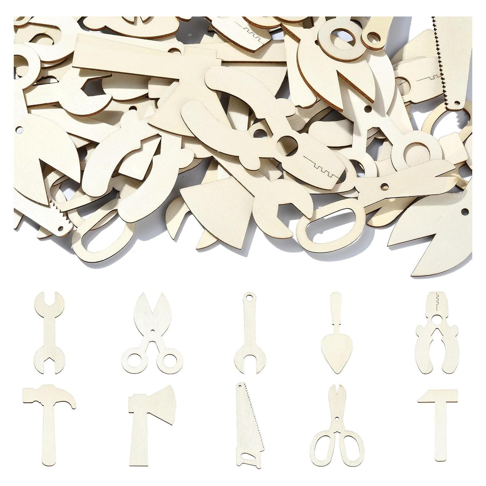 50 Piezas Charm de Madera Sin Terminar Tema Herramientas DIY