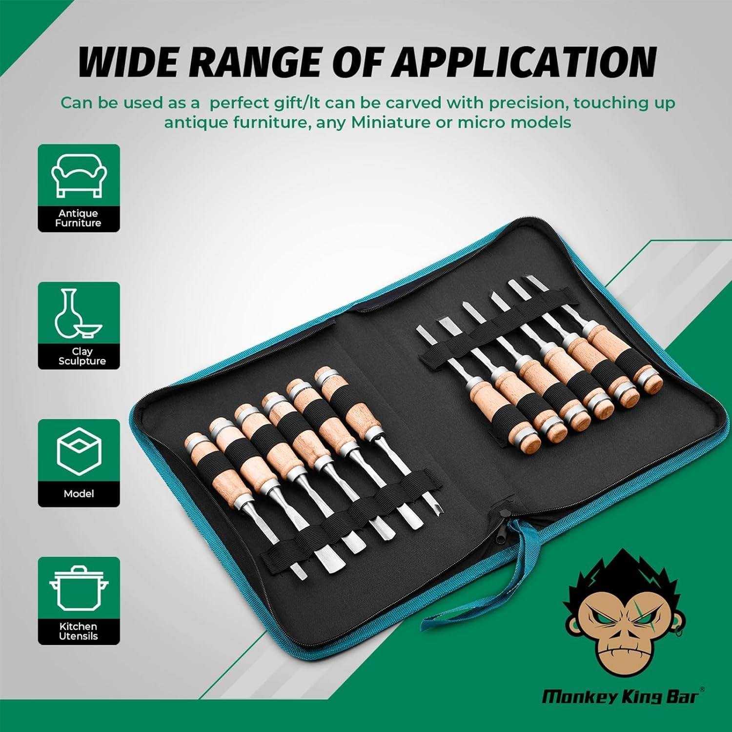 Juego de 12 Cinceles de Tallado en Madera Barra del Rey Mono