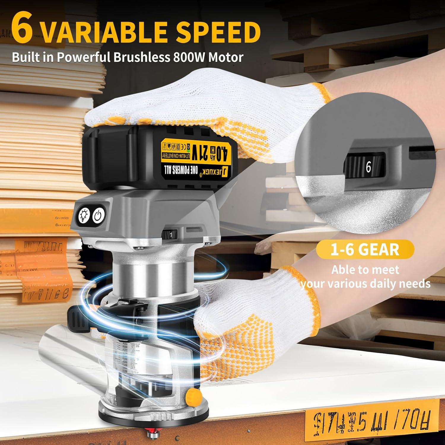 Fresadora Inalámbrica JEXUGK 21V con 2 Baterías 4.0Ah y 20 Brocas