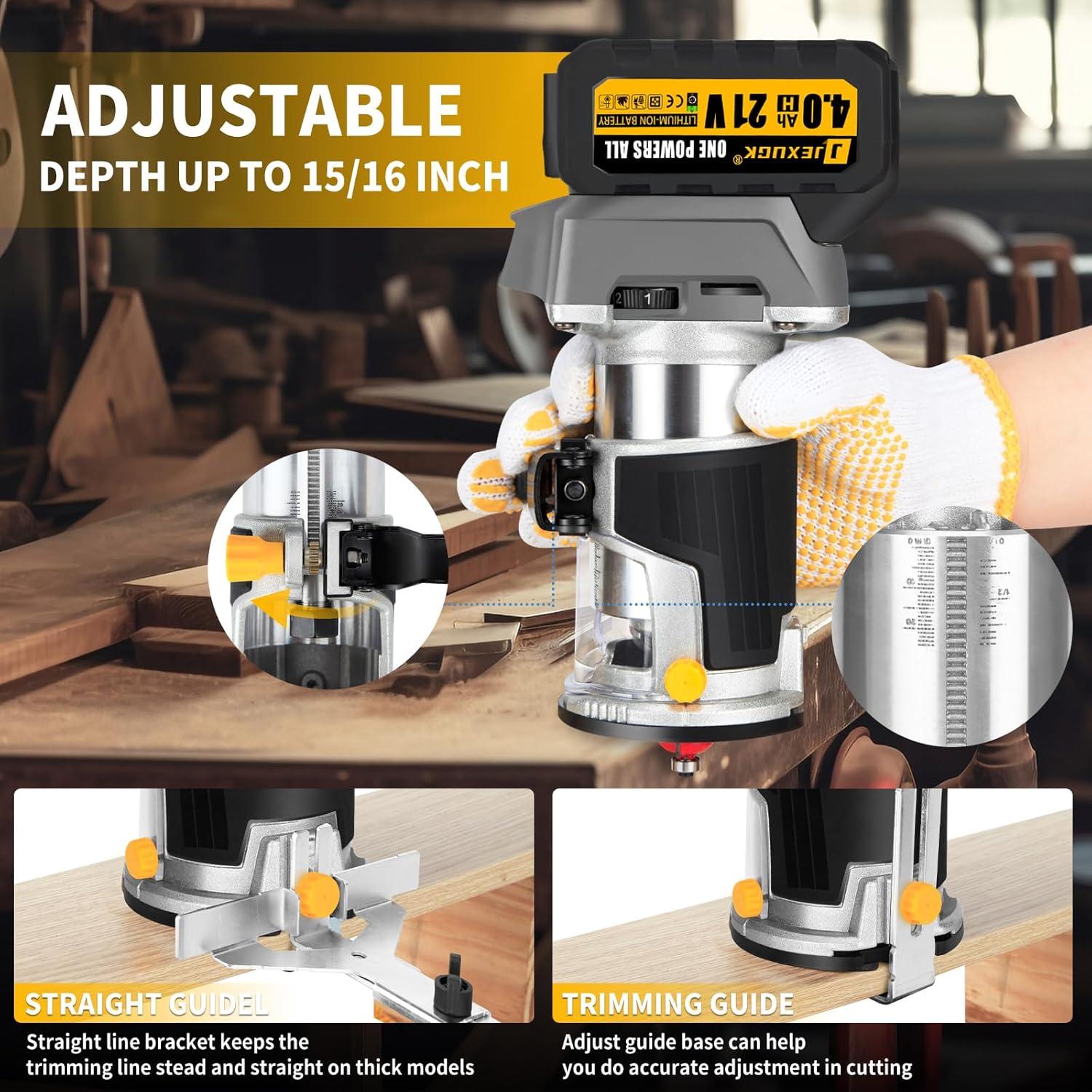 Fresadora Inalámbrica JEXUGK 21V con 2 Baterías 4.0Ah y 20 Brocas