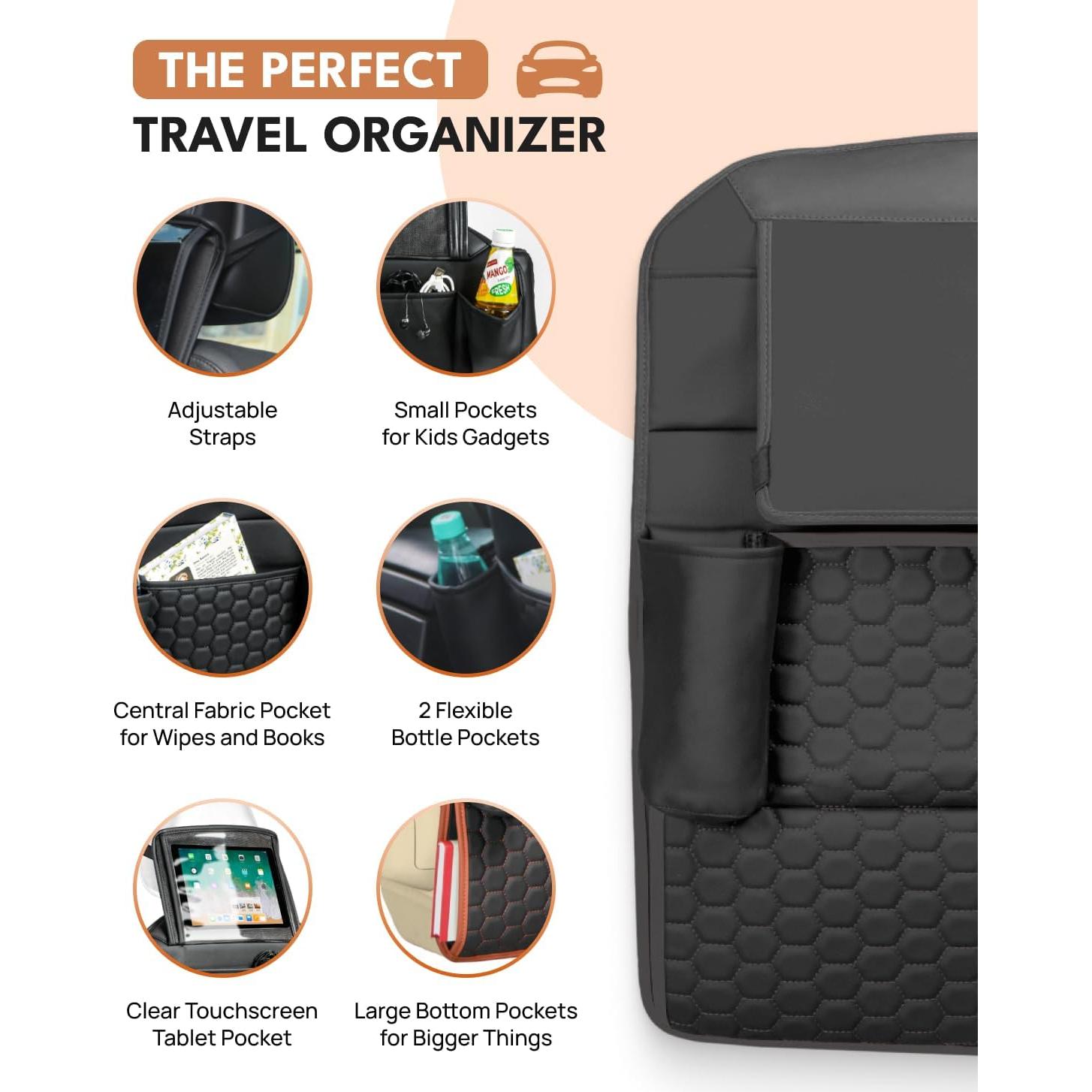 Organizador de Asiento Trasero Owleys - Cuero Sintético Negro