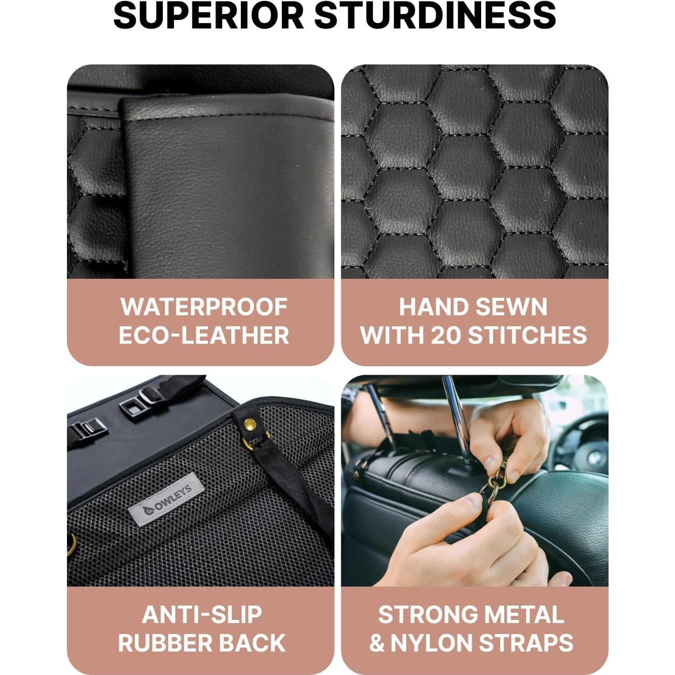 Organizador de Asiento Trasero Owleys - Cuero Sintético Negro