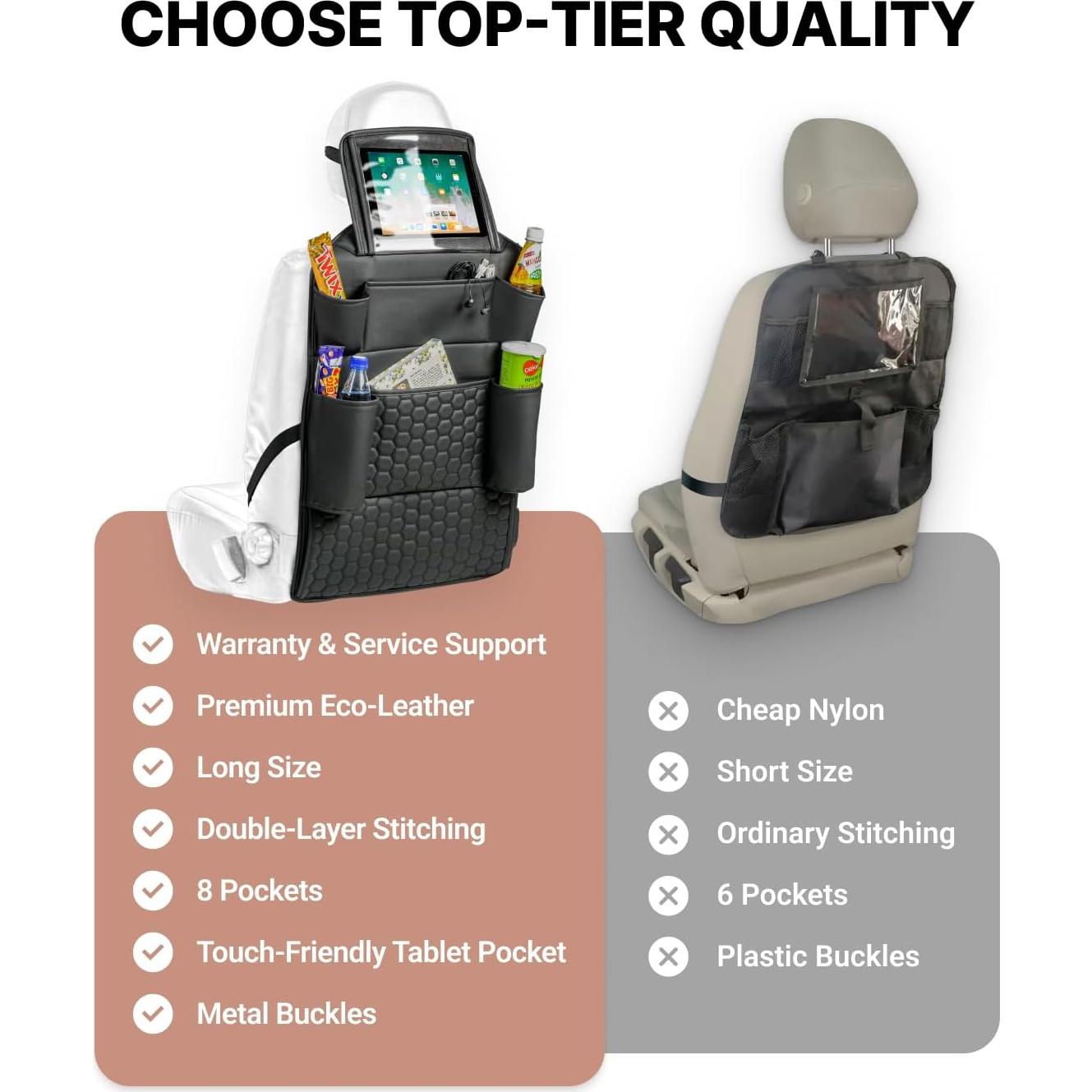 Organizador de Asiento Trasero Owleys - Cuero Sintético Negro