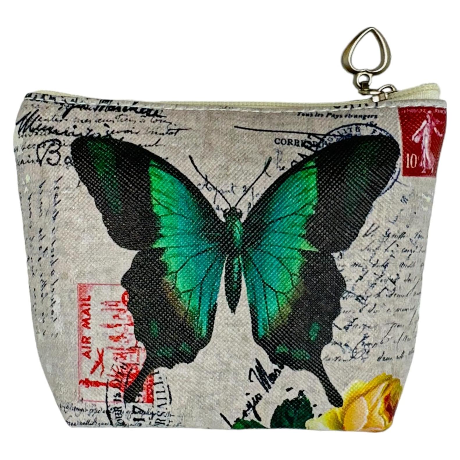 Monedero Mariposa Evenchae Verde Esmeralda Cuero PU 12x8 cm