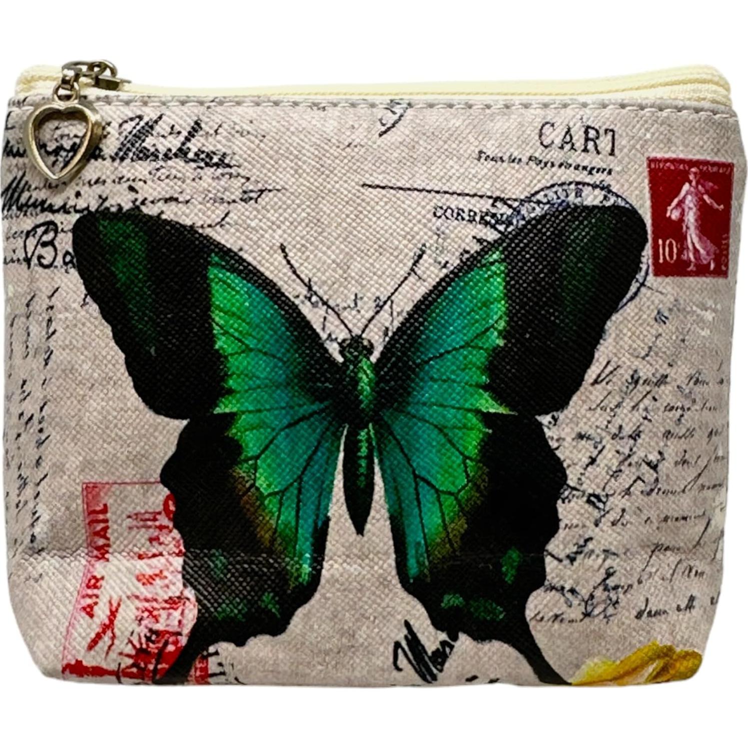 Monedero Mariposa Evenchae Verde Esmeralda Cuero PU 12x8 cm