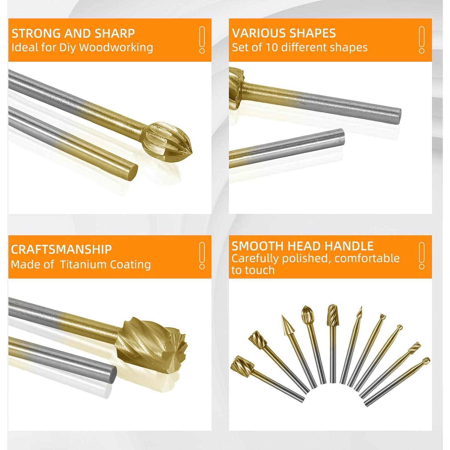 Juego de Puntas de Tallado HSS 10 Piezas 3mm para Carpintería