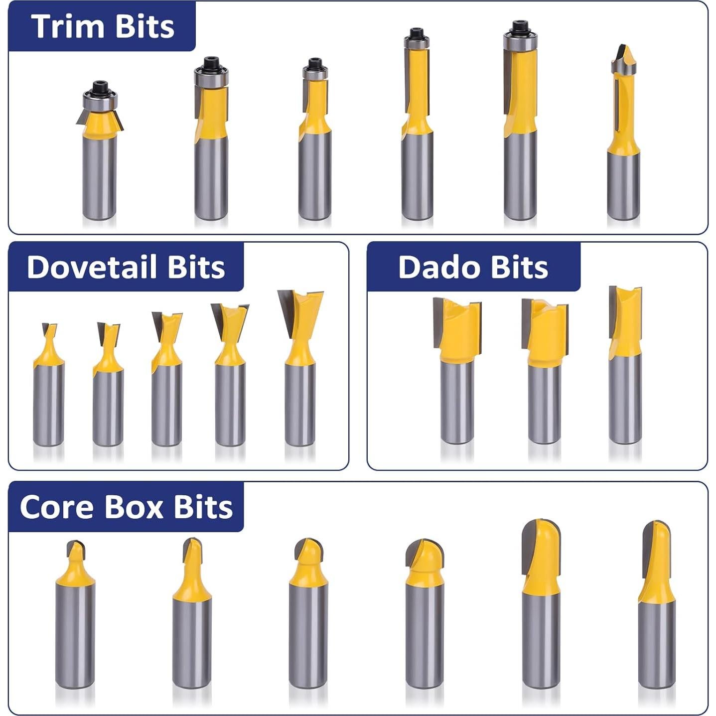 Juego de 70 Piezas de Brocas de Router MNA con Mango 1.27 cm