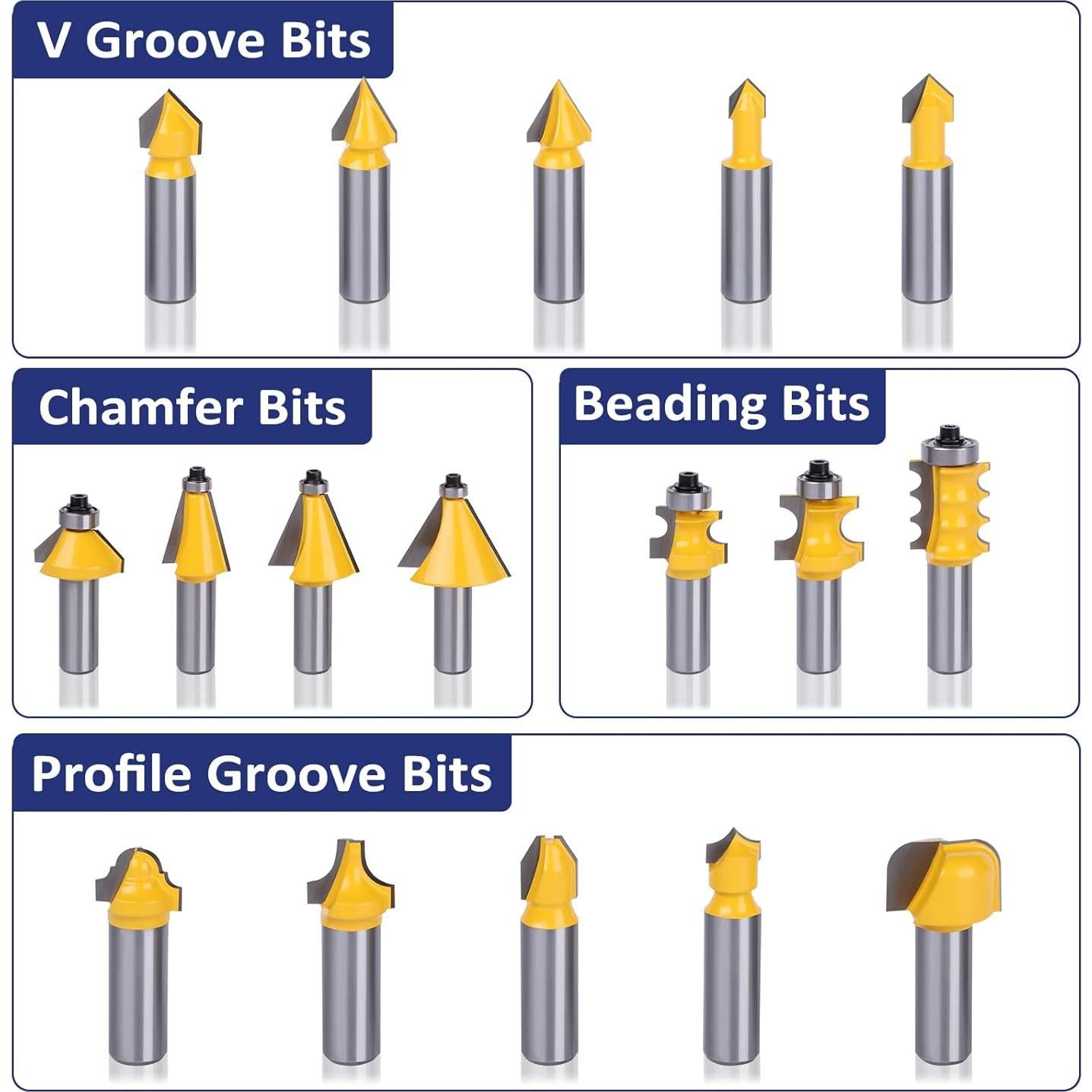 Juego de 70 Piezas de Brocas de Router MNA con Mango 1.27 cm