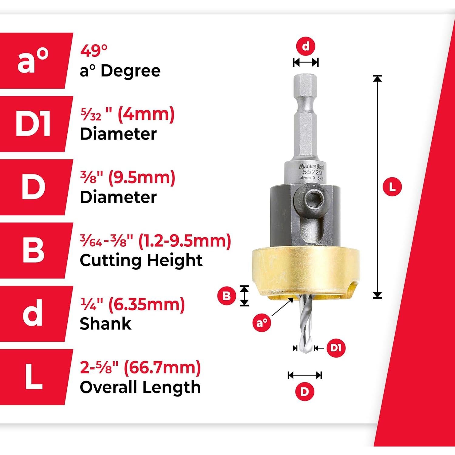 Broca Contraavellanadora Amana Tool 82 Grados 9.53 mm HSS