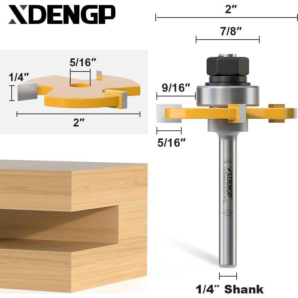 Cortador de Ranuras XDENGP 1/4" Carburo 2" para Router
