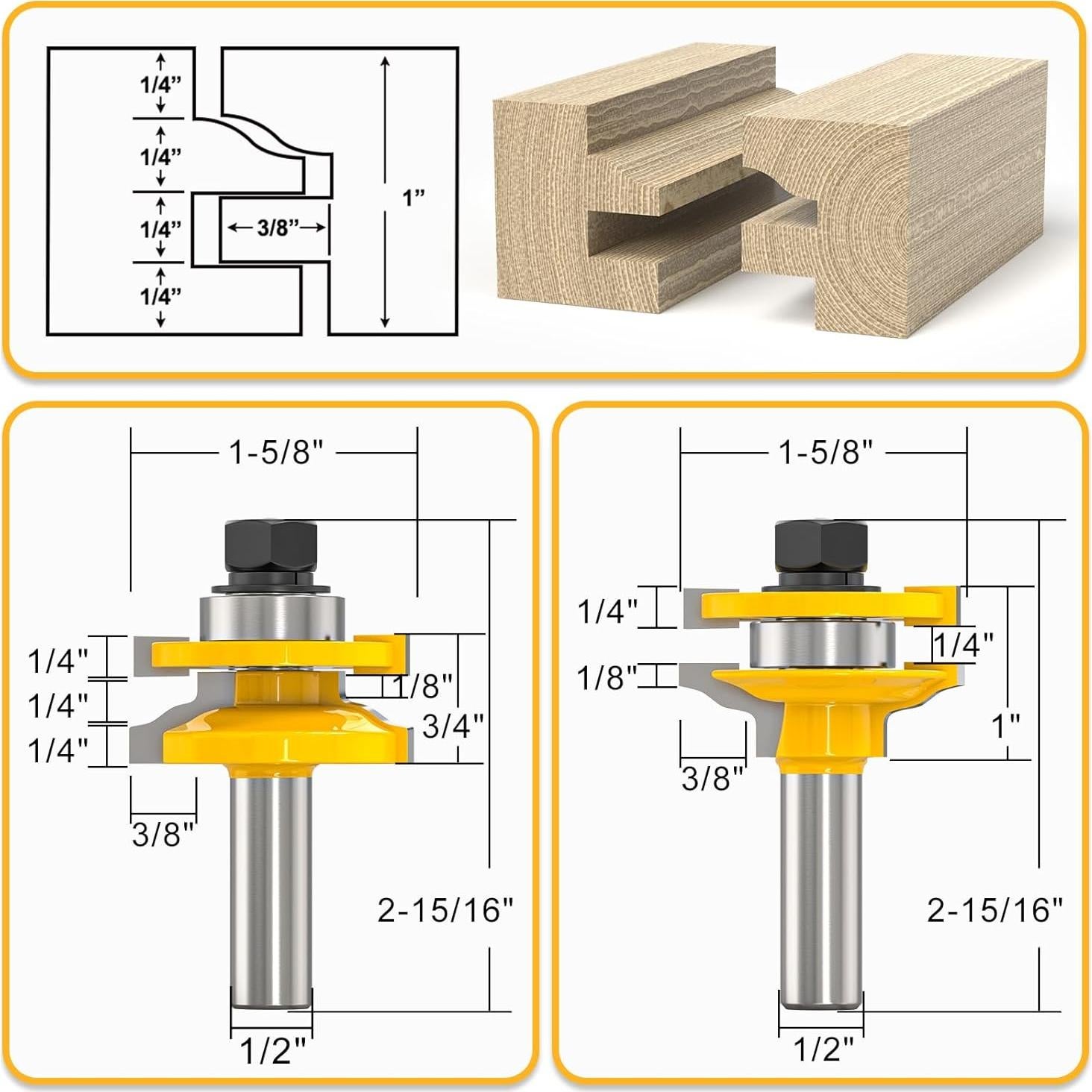Juego de 3 Fresas para Puertas de Armario MEANLIN 1/2"