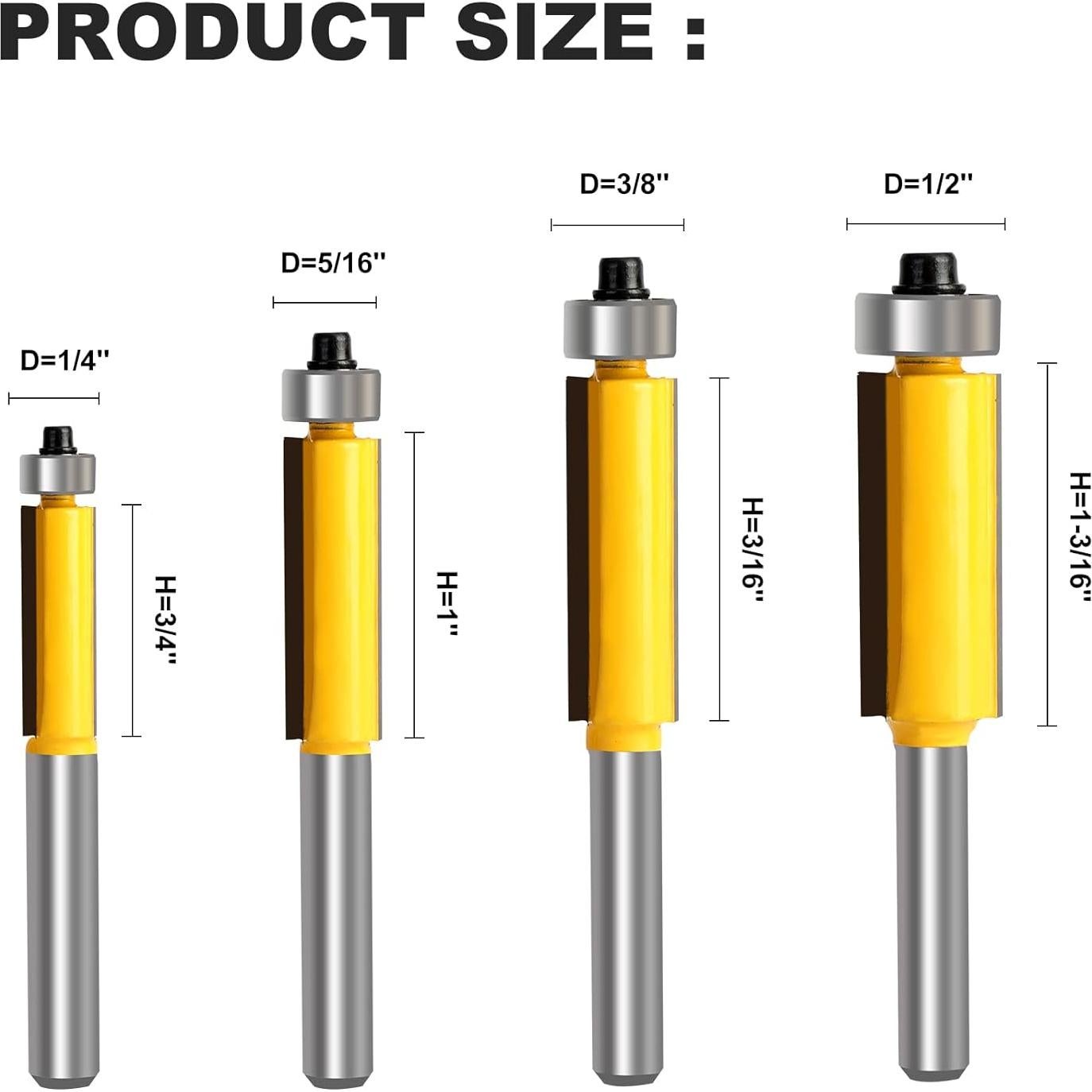 Juego de Fresas de Enrasado 4PCS Yueqing Zhongji 1/4"