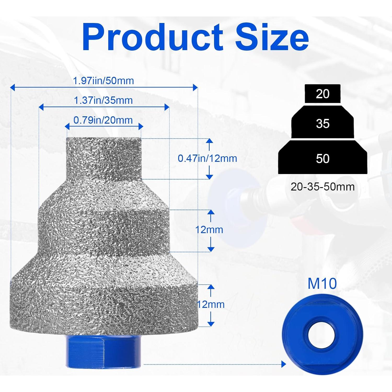 Juego de 2 Puntas de Chaflán Diamante YAKUHY 50mm para Azulejos