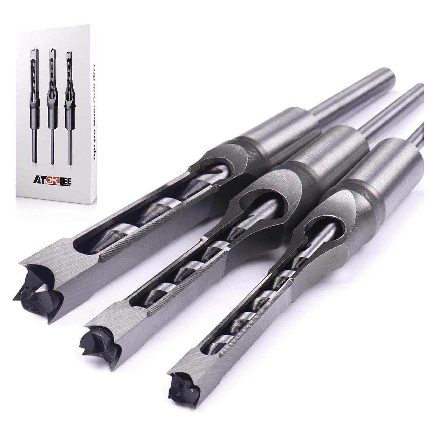 Brocas Cuadradas para Madera ATOPLEE 3pcs HSS 8mm 9.5mm 12.7mm