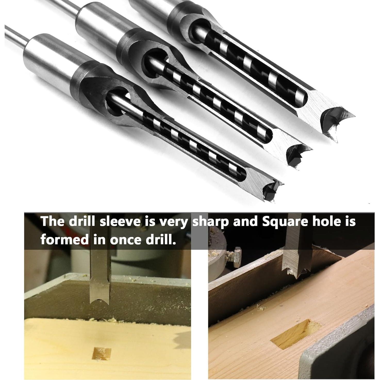 Brocas Cuadradas para Madera ATOPLEE 3pcs HSS 8mm 9.5mm 12.7mm