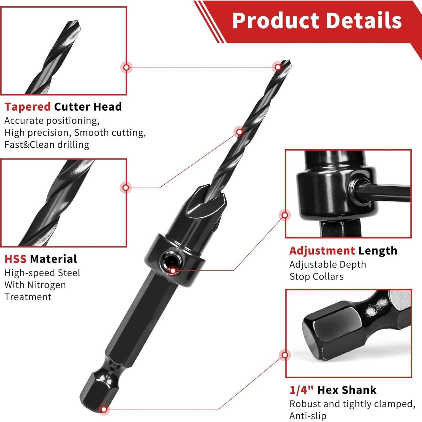 Juego de Brocas de Avellanado TEWORDA 15 Piezas HSS Nitrurado