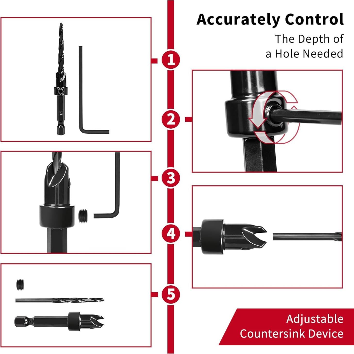 Juego de Brocas de Avellanado TEWORDA 15 Piezas HSS Nitrurado