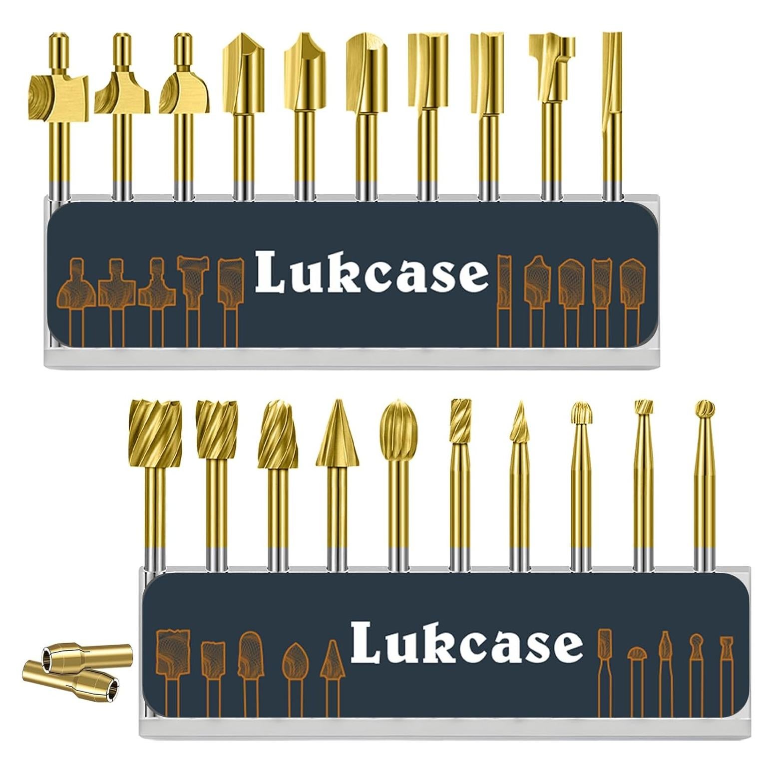 Juego de 20 Bits de Tallado en Madera Lukcase HSS Titanio 3.175mm