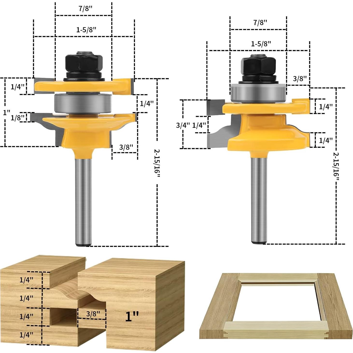 Juego de Brocas para Router 3PCS YQLBGPRJ 1/4" para Madera