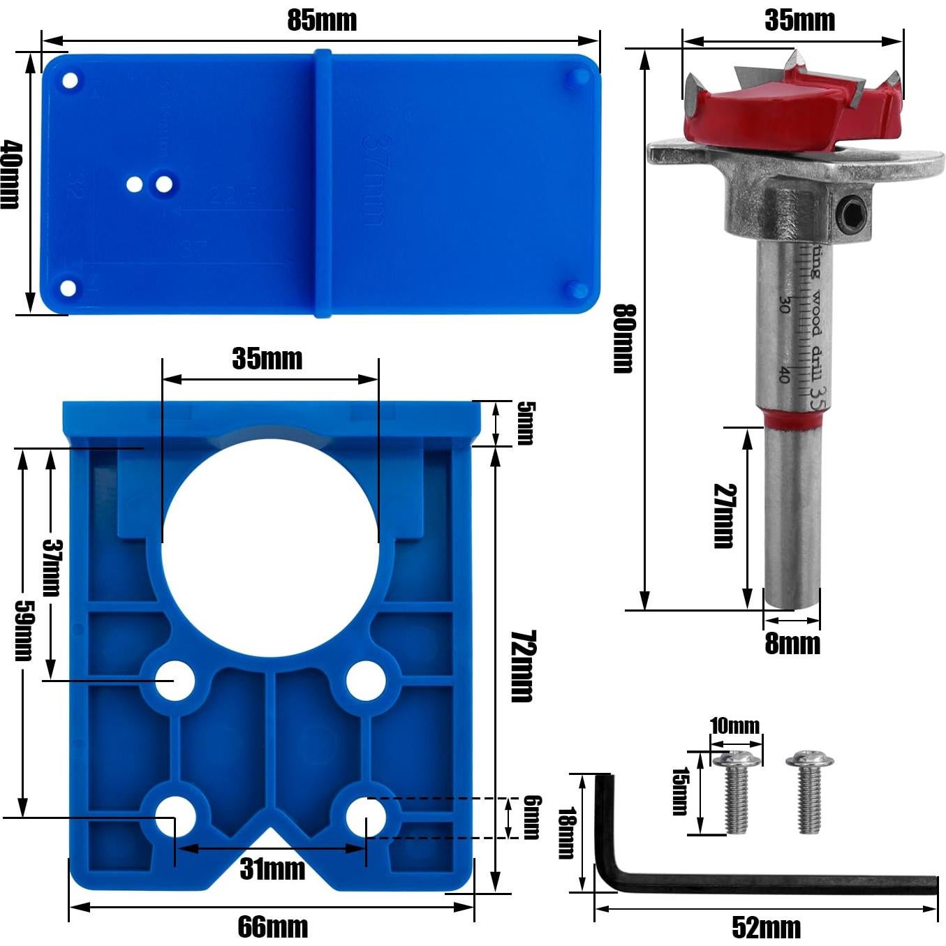 Kit Plantilla de Taladrado de Bisagra Oculta 35mm Bestgle