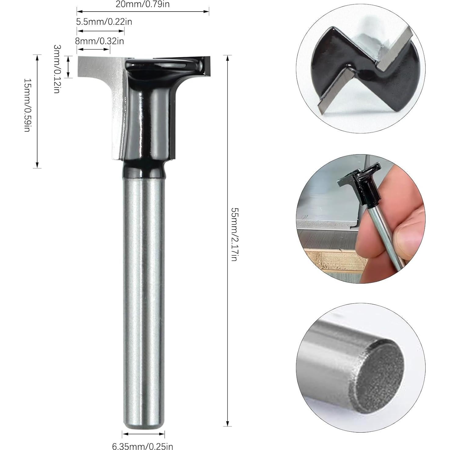 Broca de Router AGLOO 1/4" T-Slot para Madera 7.62cm