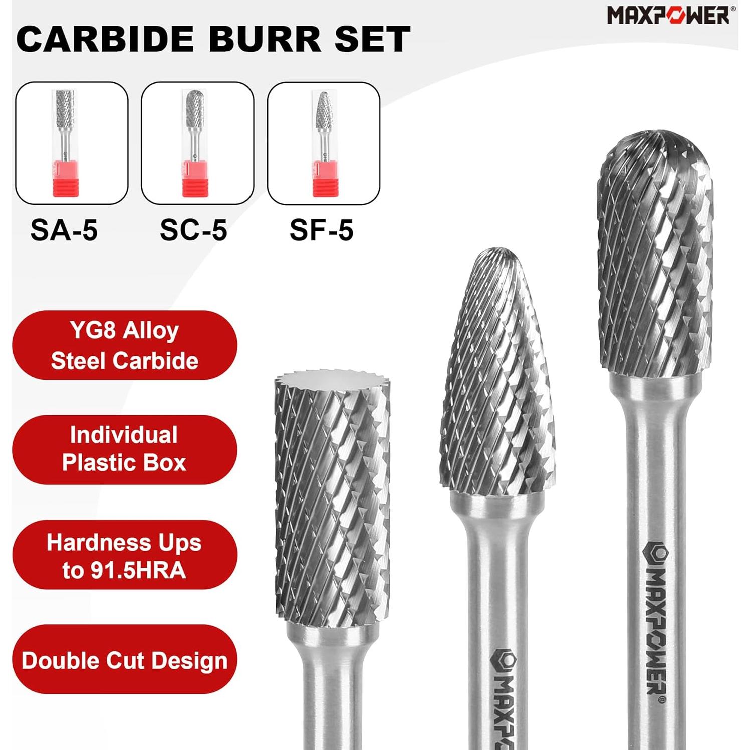 Juego de Fresas de Carburo MAXPOWER 3 Piezas 6.35 mm