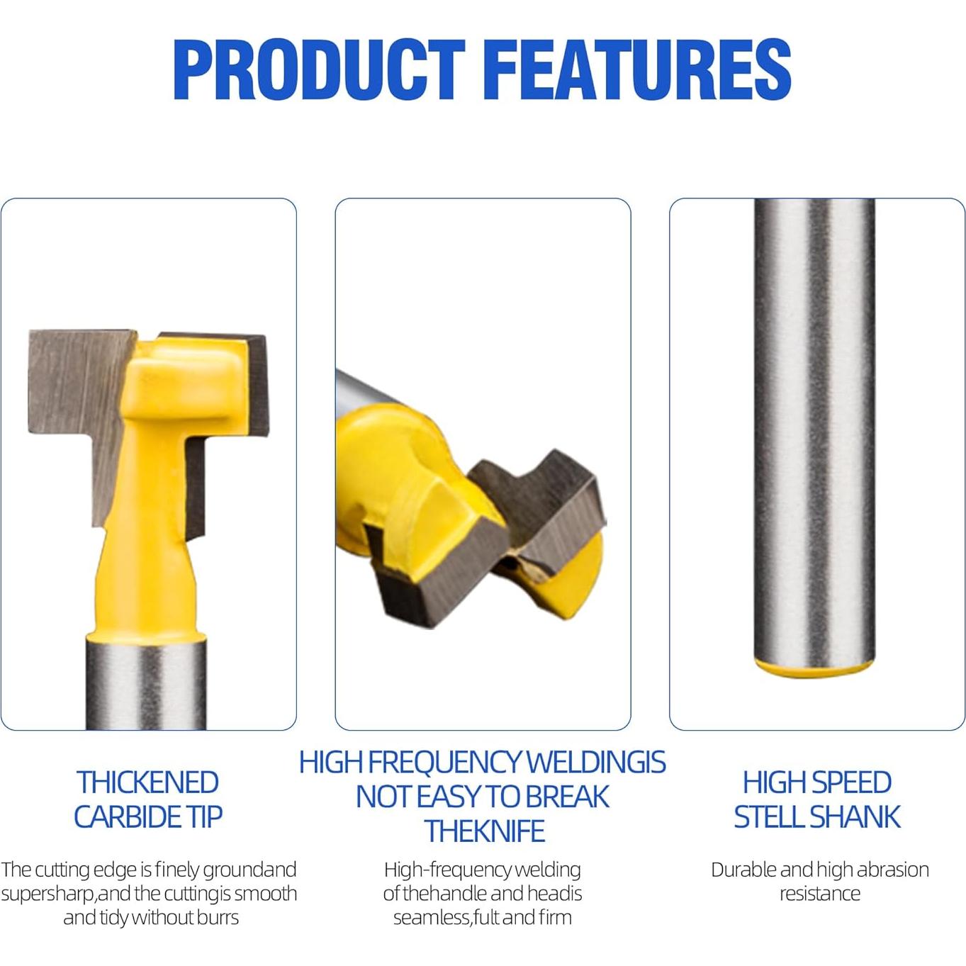 Broca de Router HUHAO 1/2" Eje T-Cortador para Carpintería