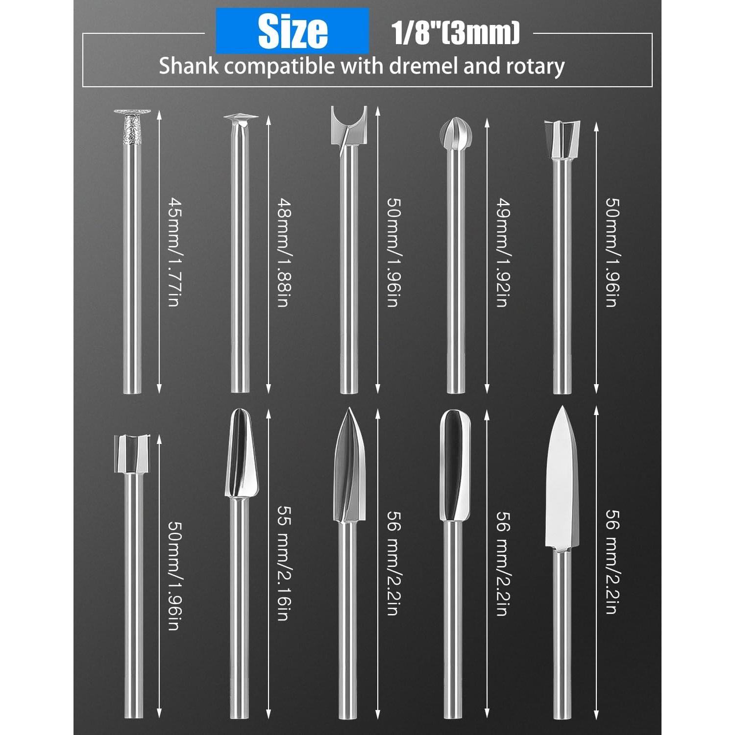 Juego de 10 Brocas para Tallado en Madera Dremel 3.18 mm
