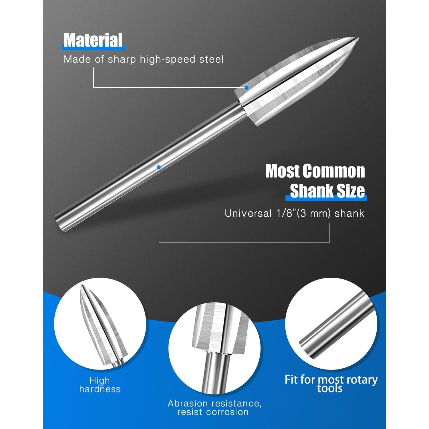 Juego de 10 Brocas para Tallado en Madera Dremel 3.18 mm