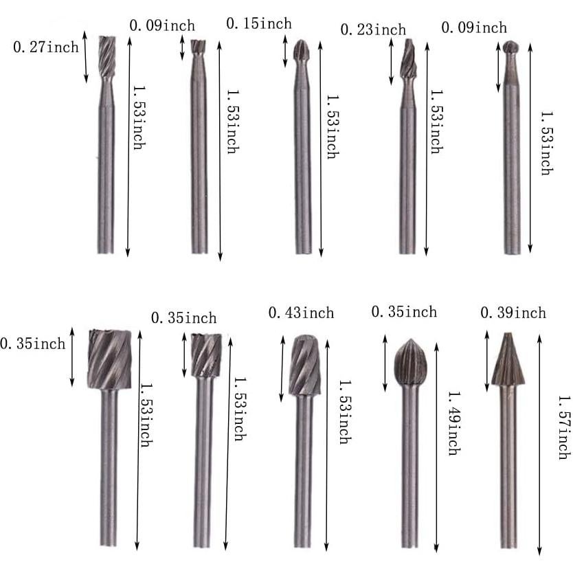Conjunto de Fresas Rotativas de Carburo Rongon 10 Piezas HSS