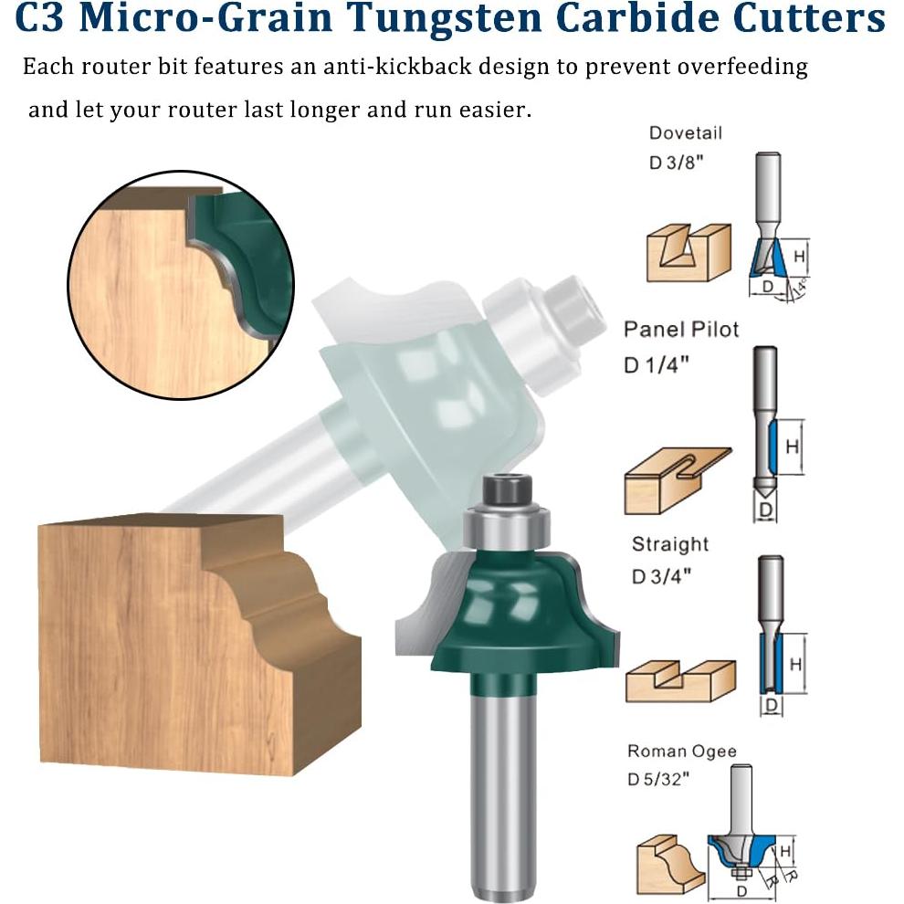 Juego de Brocas de Router TAIWAIN 1/4" 41 PCS Carburo para Carpintería