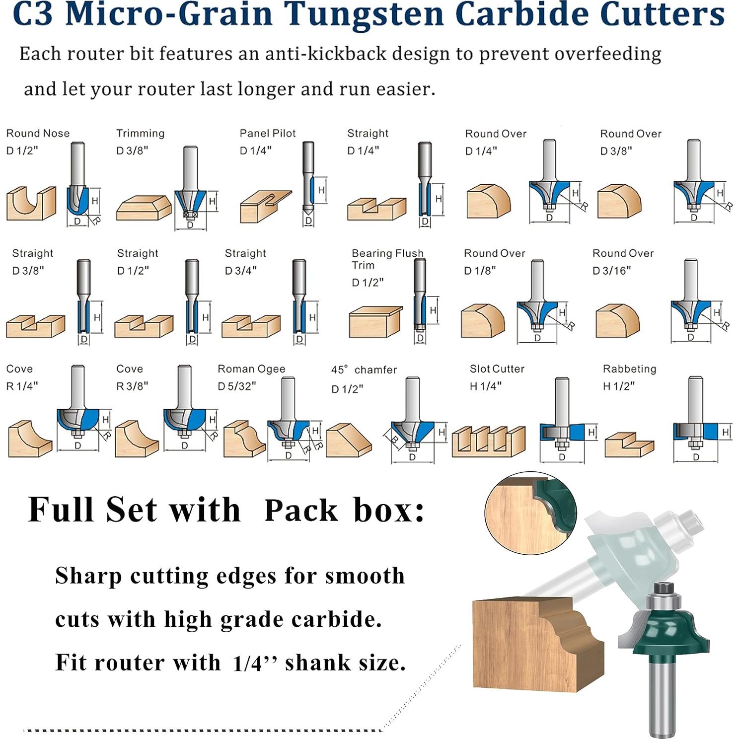 Juego de Brocas de Router TAIWAIN 1/4" 41 PCS Carburo para Carpintería
