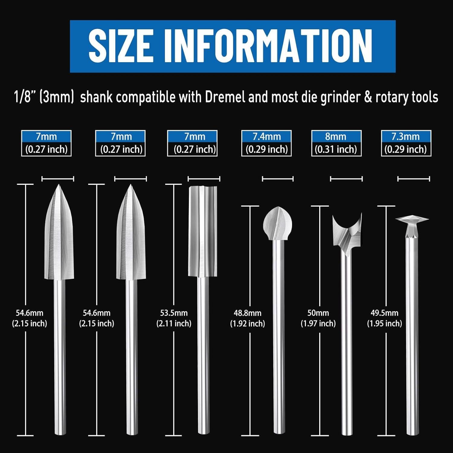 Juego de Bits de Tallado en Madera Dremel 6 Piezas 3 mm