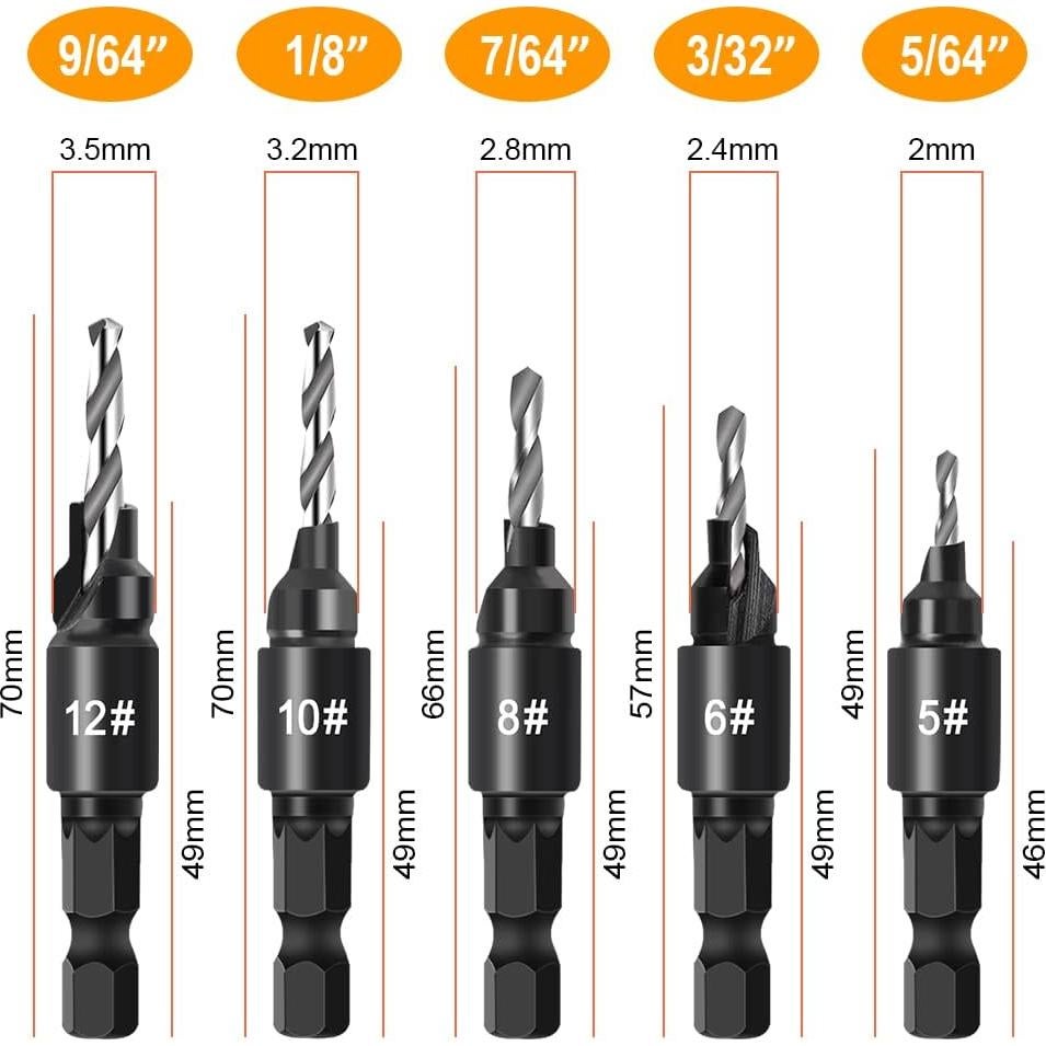 Juego de Brocas Avellanadas YURINWOO 5 Pcs 1/4" Hexagonal