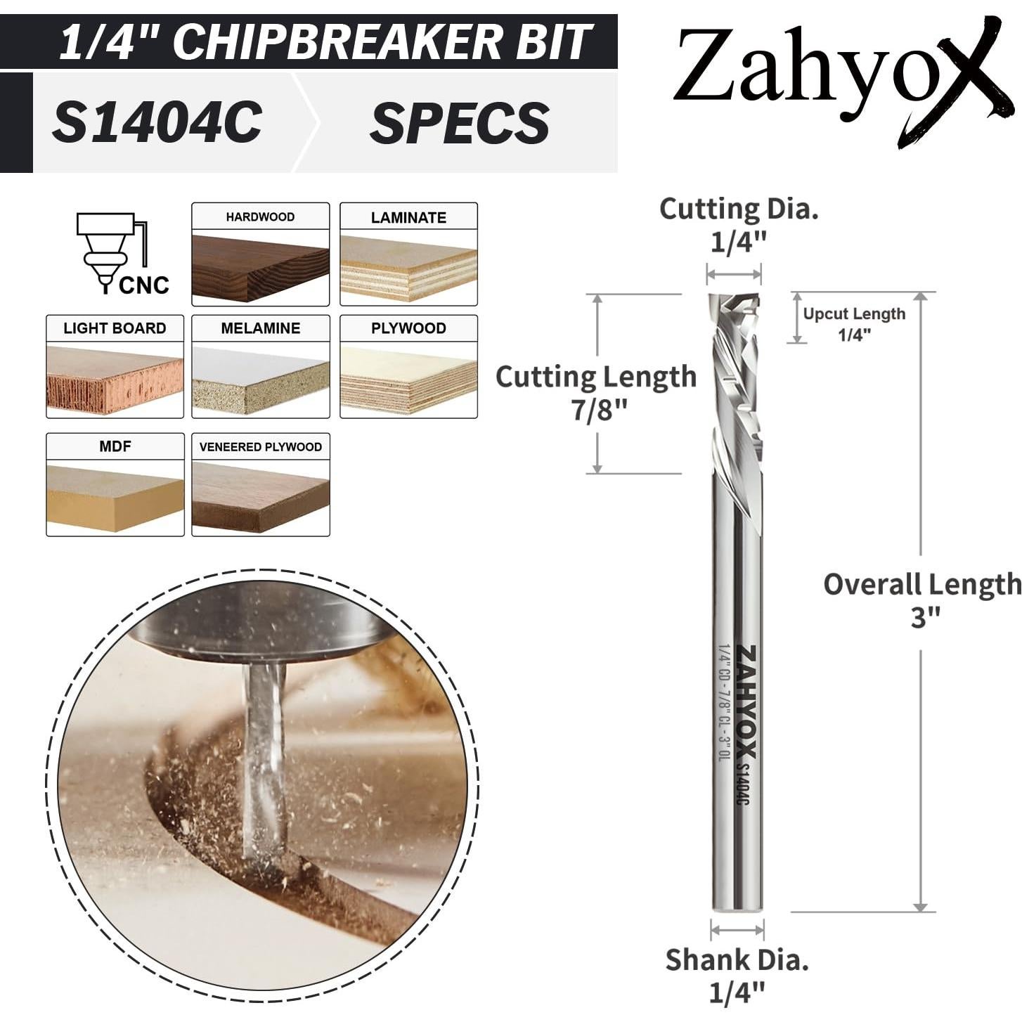 Fresa de Compresión Zahyox 1/4" (6.35 mm) para CNC