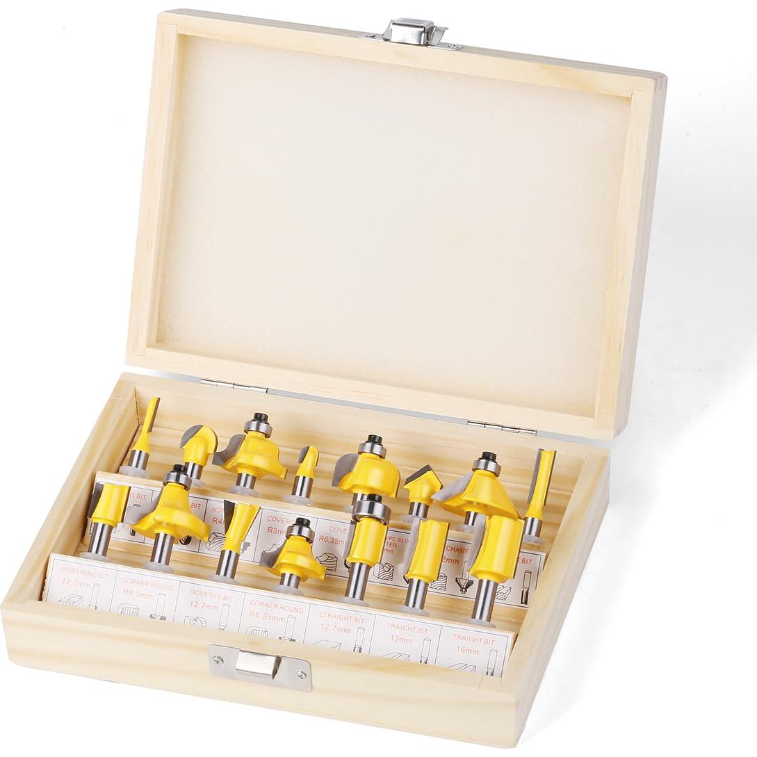 Juego de 15 Brocas de Router JGZUI Carburo 1/4" para Carpintería