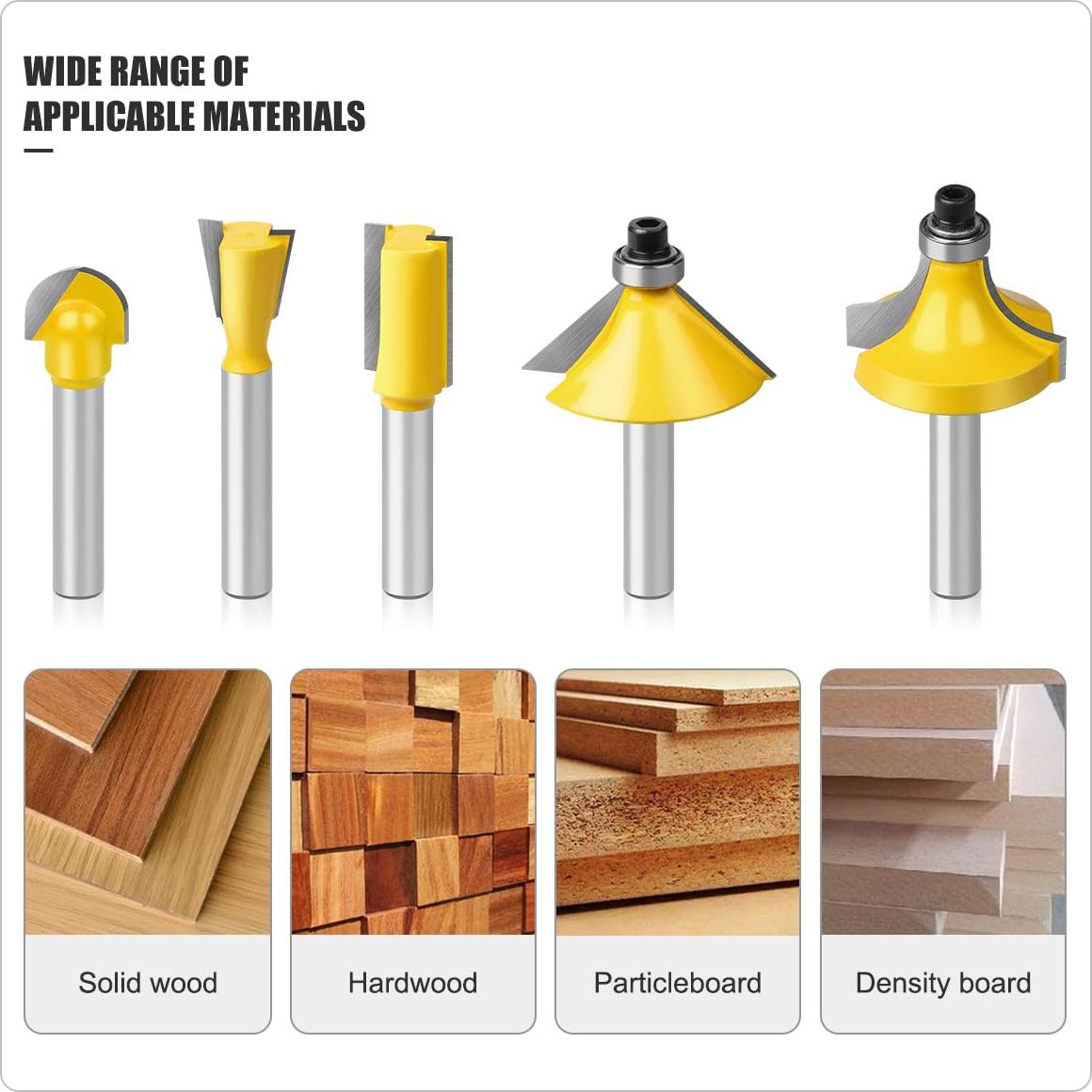 Juego de 15 Brocas de Router JGZUI Carburo 1/4" para Carpintería