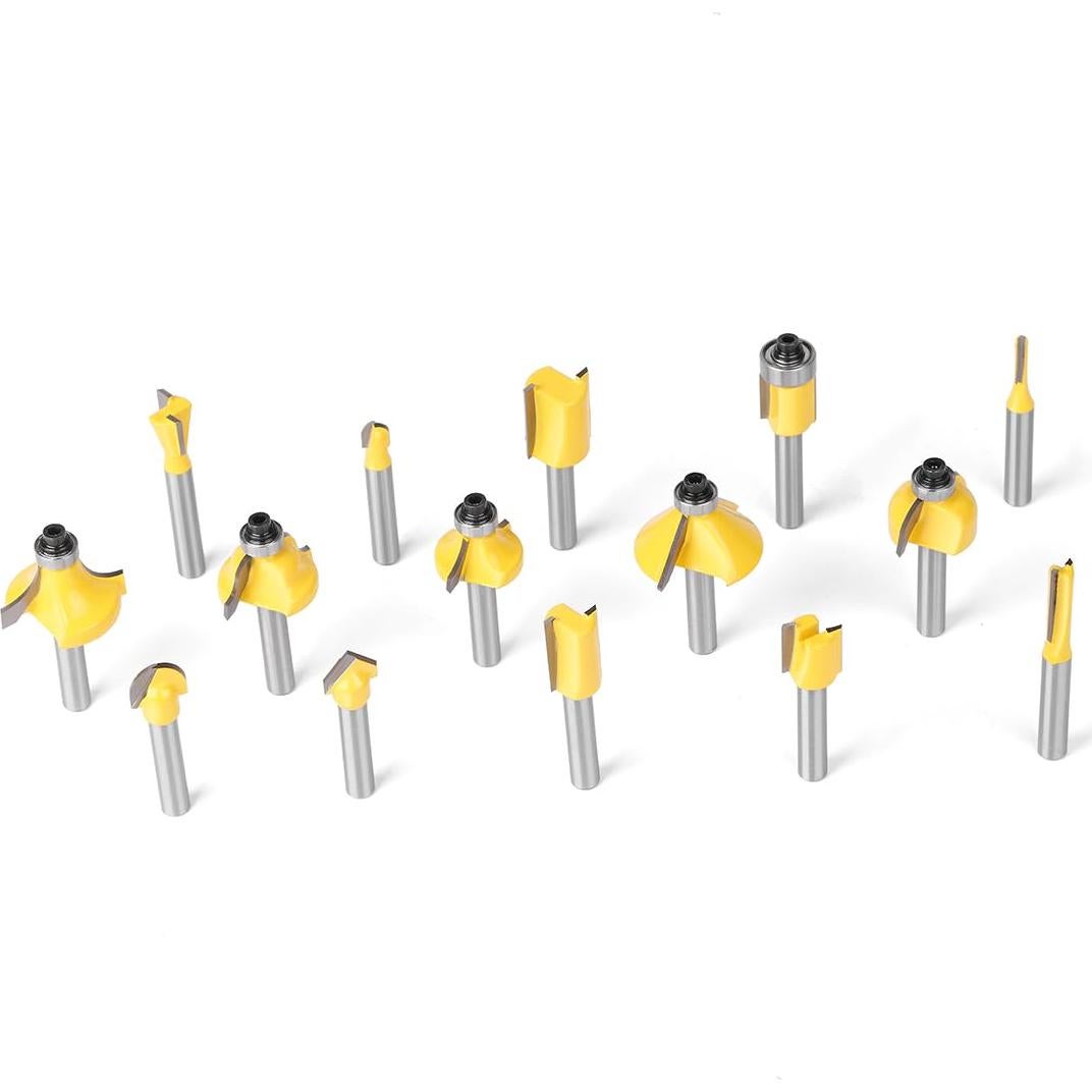 Juego de 15 Brocas de Router JGZUI Carburo 1/4" para Carpintería