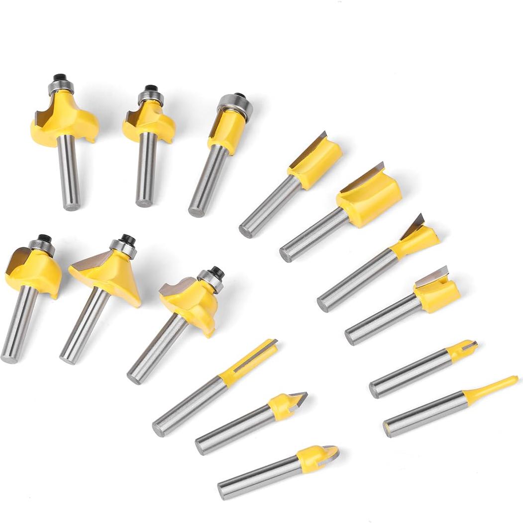 Juego de 15 Brocas de Router JGZUI Carburo 1/4" para Carpintería